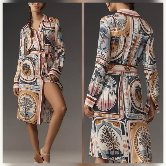 FARM Rio Cerrado Stamps Midi Shirt Dress - Picture 1 of 5